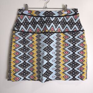 LOFT Southwestern Ice Blue Grey‎ Black Mini Skirt 6